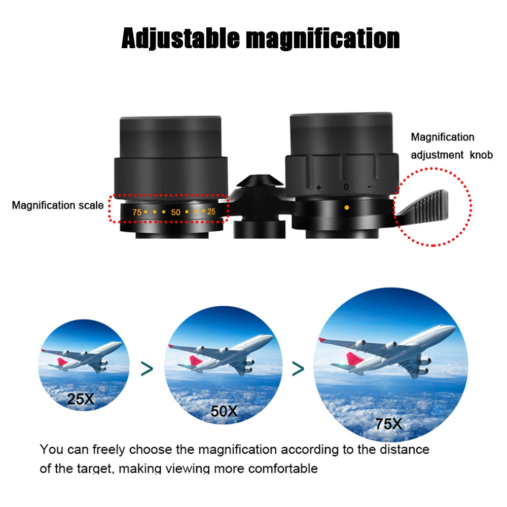 BORWOLF Large Objective lens 25-75X70 Binoculars  FMC Optical  High Power Hunting Birdwatching Telescope