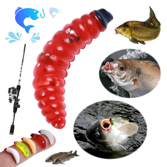 50Pcs 24mm Artificial Bread Worm Baits Maggot Grub Soft Fishing Lure Simulation Bread Worm Bait for Freshwater Seawater