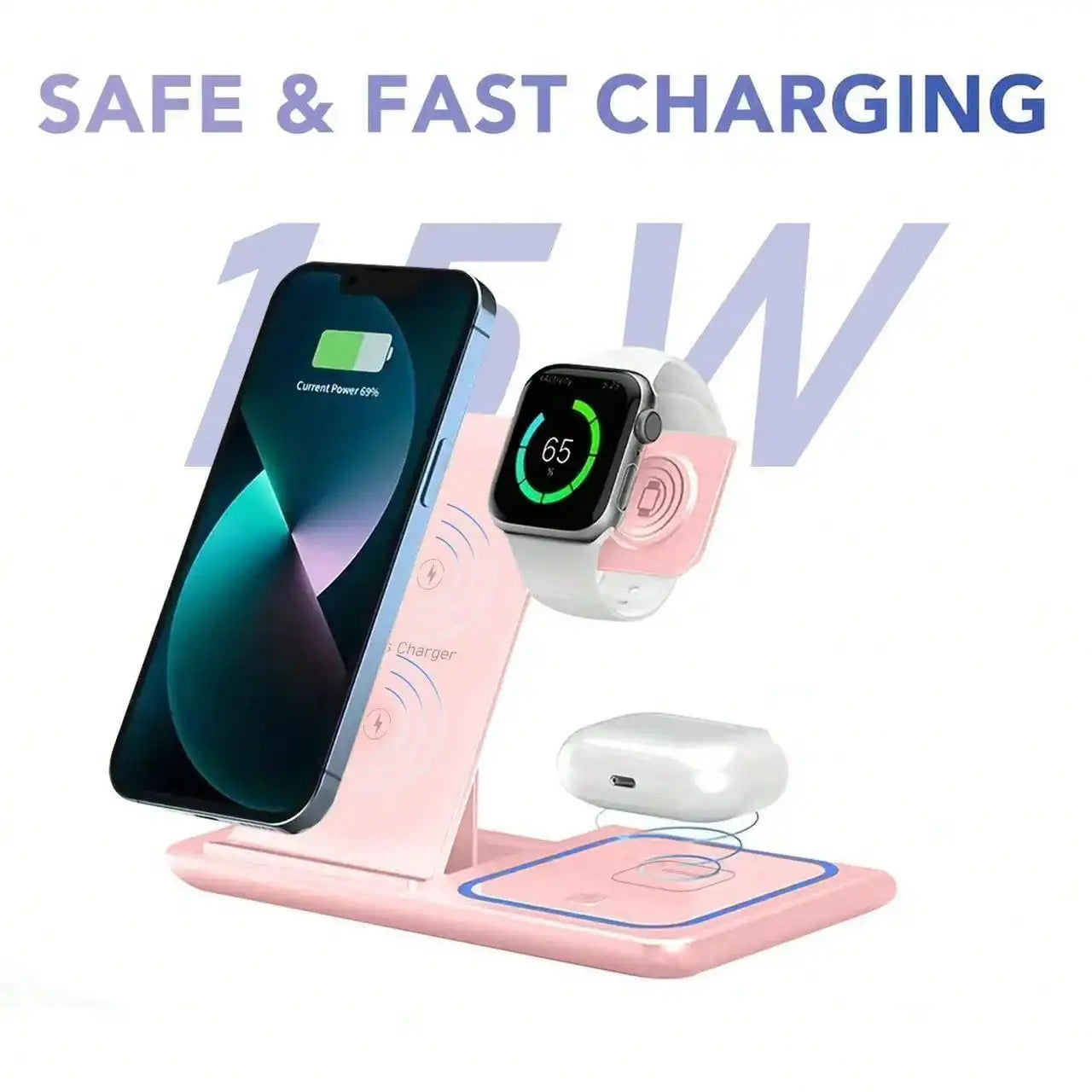Wireless Charger 3-In-1 Charging Station,Wireless Charger Mobile Phone Holder, LED 3 in 1 Wireless Charger Station For iPhone 17 16 15 14 13 12 Pro Max Apple Watch 10/9/8/7/6/5 AirPods 3/2 Fast Charging Dock