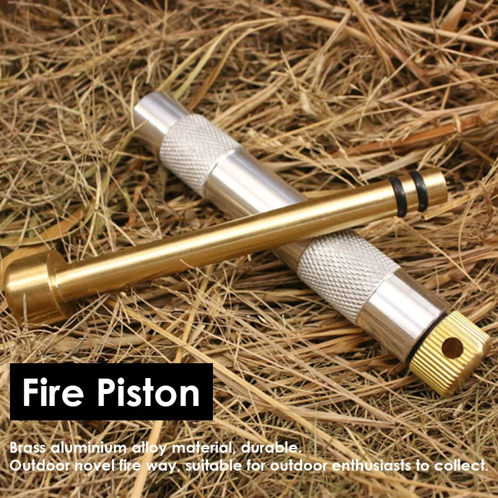 Brass Fire Starter Tube Portable Ignited Piston Firearm Useful Air Compression Fire Tube Survival Tool Heating Gadgets