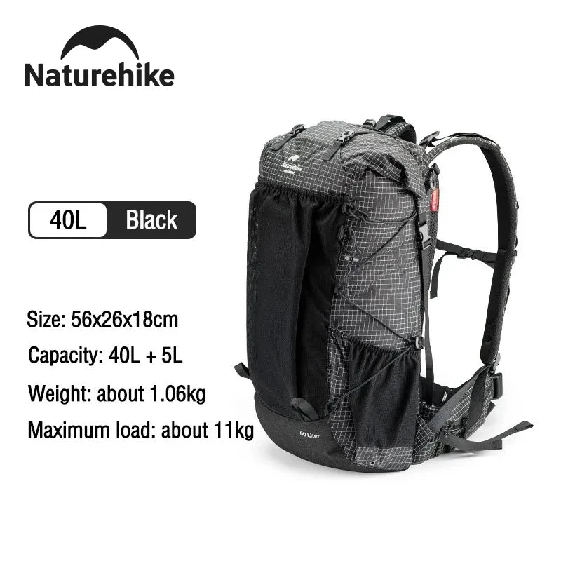 Naturehike Outdoor Mountain Backpack 60+5L Waterproof High Capacity Sports Climbing Hiking Travel Bag With Rain Cover