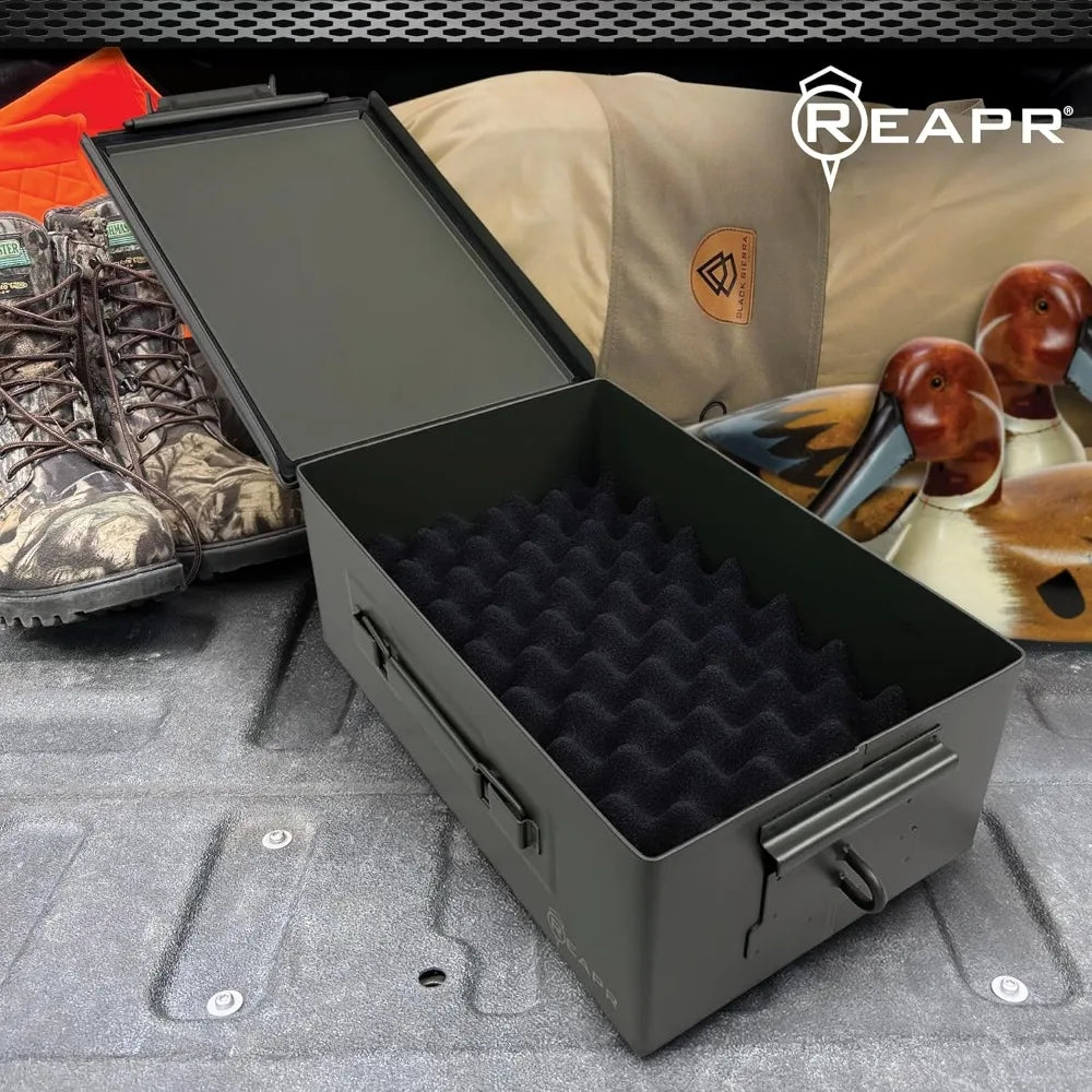 Heavy Duty Locking Metal Ammo Storage Box, Airtight Watertight 30 Cal 50 Cal Case for Rifle Shotgun Pistol, Military Footlocker Style Tool Organizer