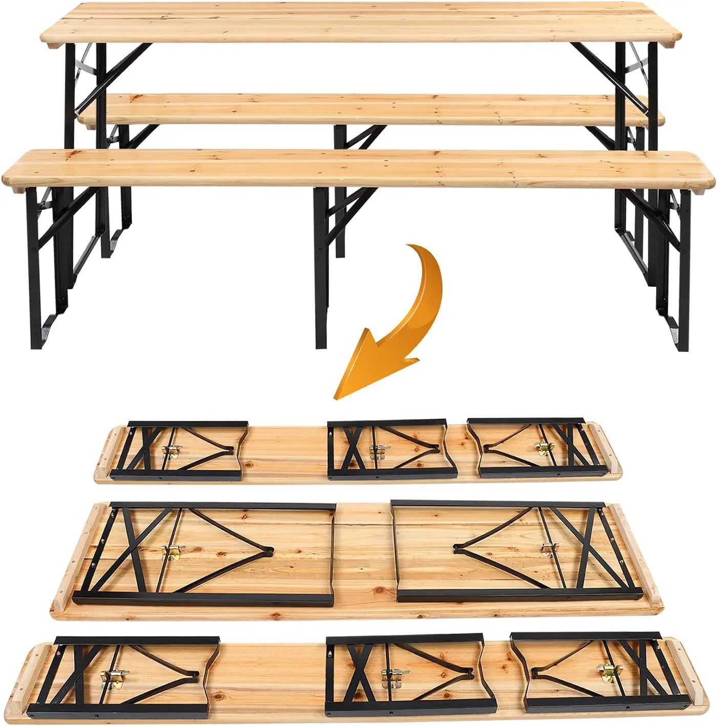 6 Foot Folding Picnic Table with Benches, Weather-Resistant Wood Beer Camping Table w/Carrying Handles, for Family