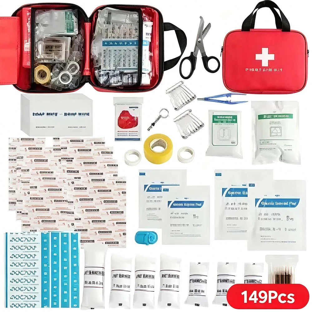 149-Pieces Portable First Aid Kit for Hiking Camping Travel Vehicles Outdoor, Home Car Survival Rescue Kit Emergency Supplies Medical Bag