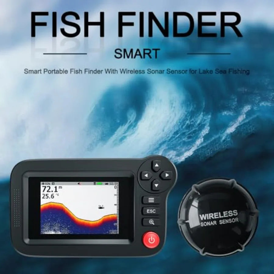 Handheld Fish Finder for kayak fishing: ABS plastic, black, portable sonar depth finder with LCD display and transducer