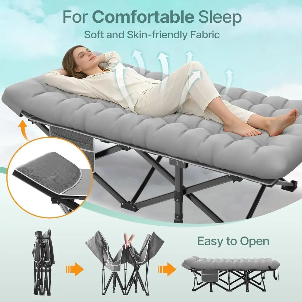 Heavy-Duty XXL Camping Cot with Pillow Mattress, 900 lbs Capacity, 1200D Double-Layer Fabric, Portable Cot for Adults, Includes