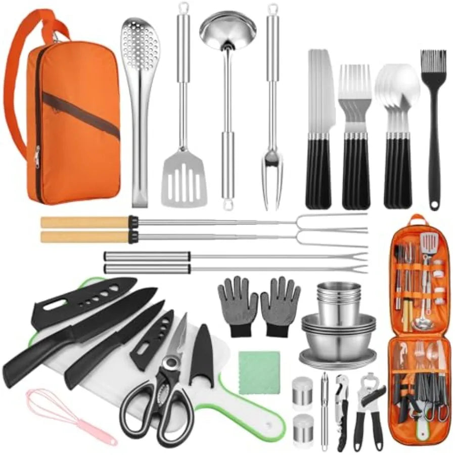 Camping Cooking Set - Camping Utensil Set Car Camping Cooking entials Gear for Camp Kitchen Cooking and Grilling, Stainl Steel