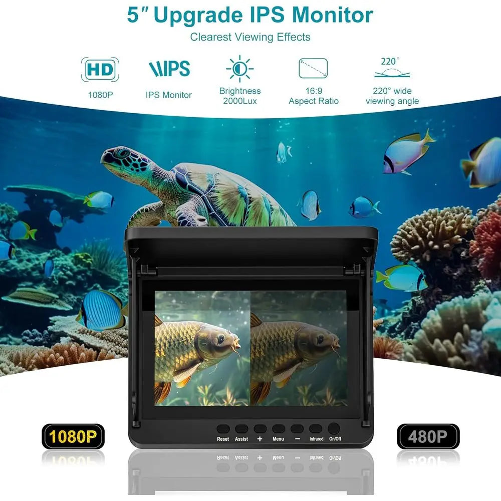 5 HD LCD Portable Fish Finder with 100ft Cable and Infrared Night Vision for Ice Fishing