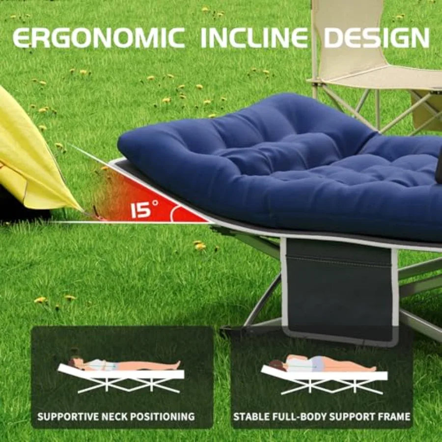 Camping Cot for Adults, Heavy Duty Folding Bed with Mattress, Portable Cot Bed with Carry Bag, Outdoor Home Office Nap, Max Loa