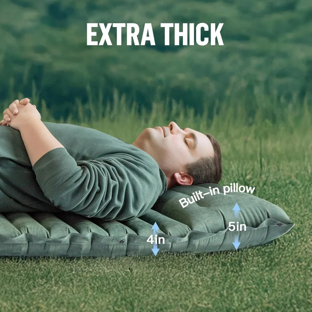 Night Cat Sleeping Pad for 1Person Camping Hiking - Ultralight Inflatable Sleeping Mat with Built-in Pillow & Foot Pump