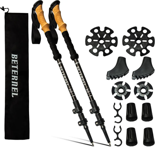 Adjustable Lightweight Hiking Poles - 7075 Aluminum, Cork Grip, Collapsible Walking Sticks