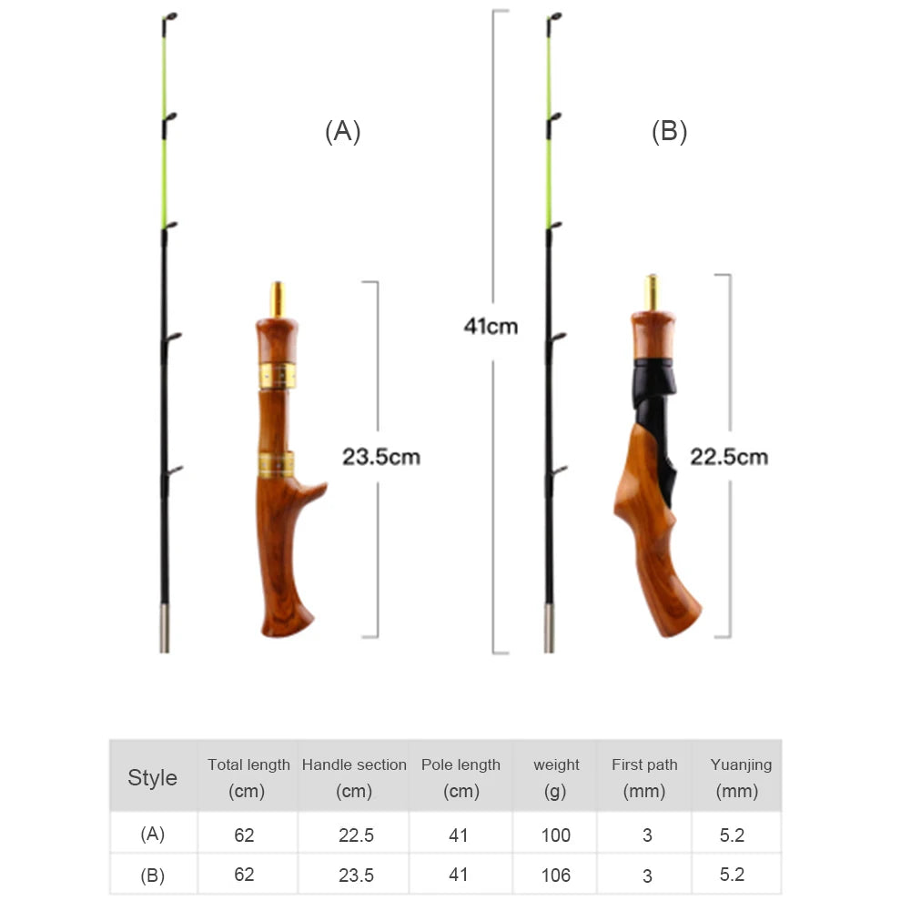 Portable Ice Fishing Rod Tackle Accessories Wooden Handle Winter Fishing Pole for Outdoor Fishing Portable Supplies