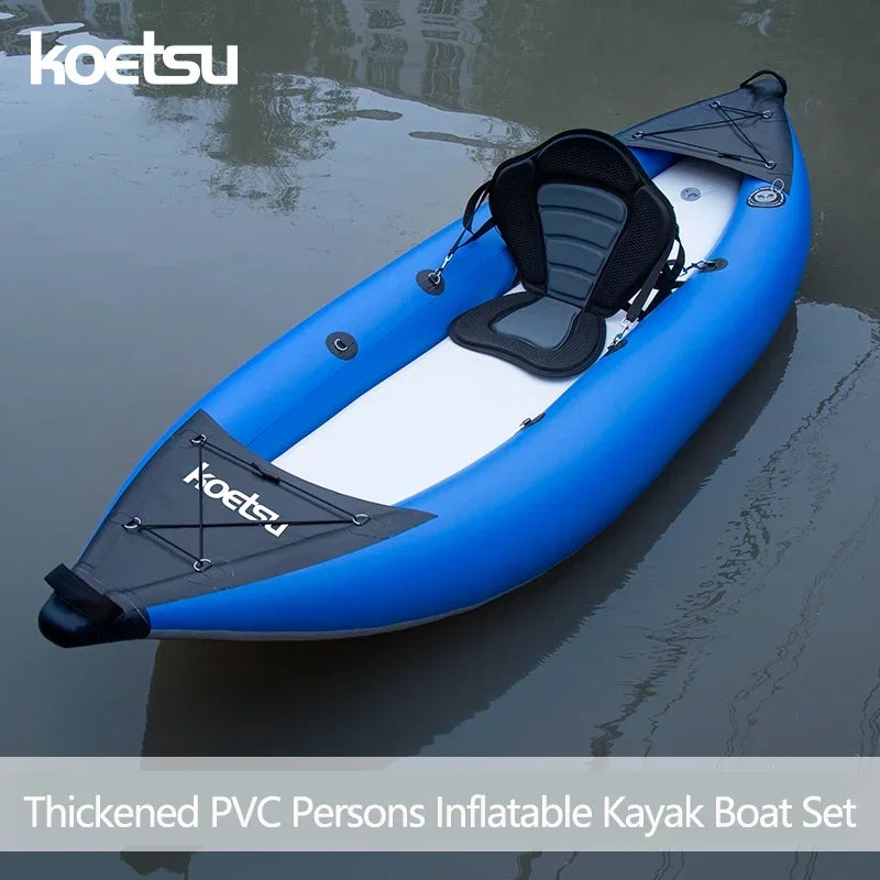 KOETSU 1-2 Persons Inflatable PVC Kayak Fishing Canoe Dinghy 3.0/3.7 M Single/Double Kayak Boats for Rafting Water Sports