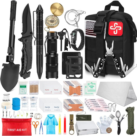 238-Piece Emergency Survival Kit with First Aid, Tactical Pouch & Tent for Outdoor Adventure, Camping, Hiking