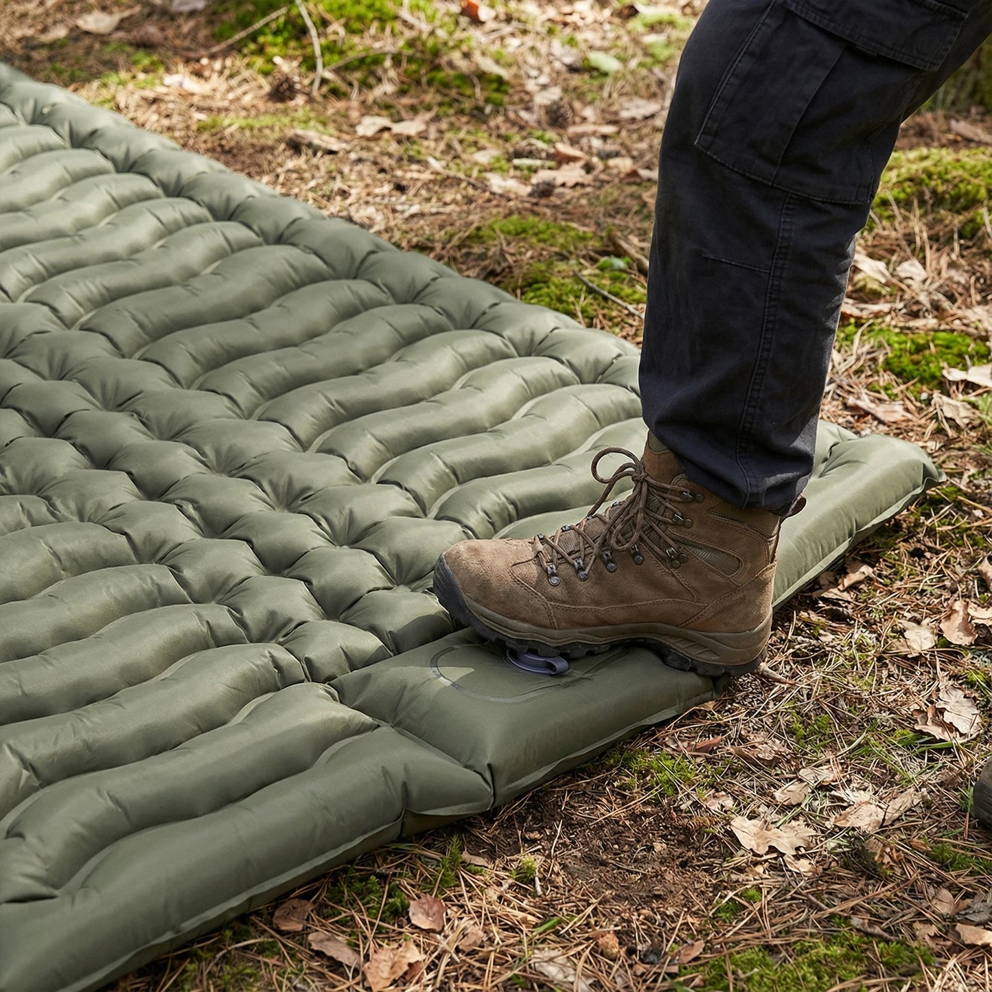 Camping Mat with Pillow Portable Sleeping Pad Built-in Foot Pump Folding Air Mattress for Camping Backpacking Travel