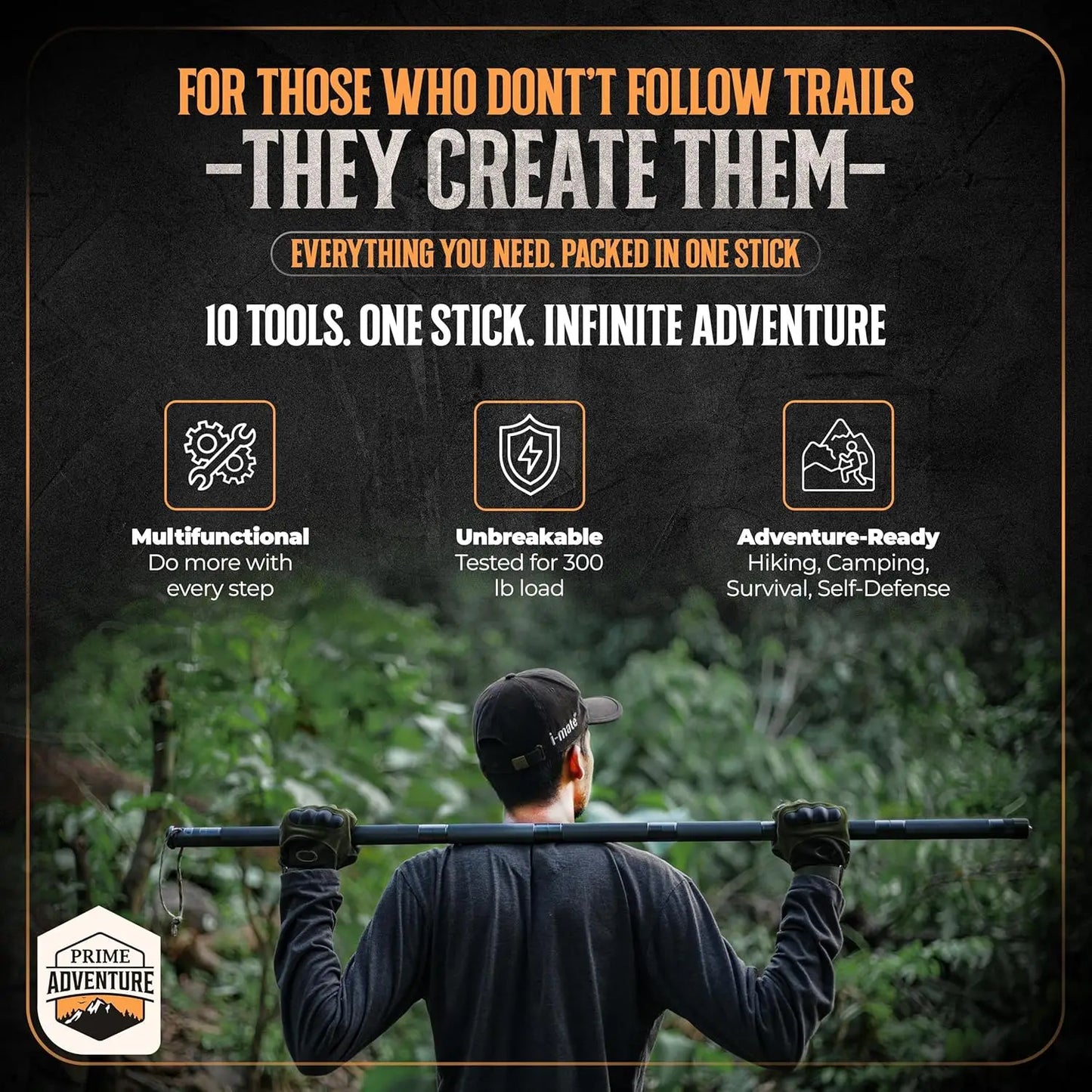 15-in-1 Tactical Survival Walking Stick & Hiking Staff – Heavy-Duty Collapsible Multitool for Camping