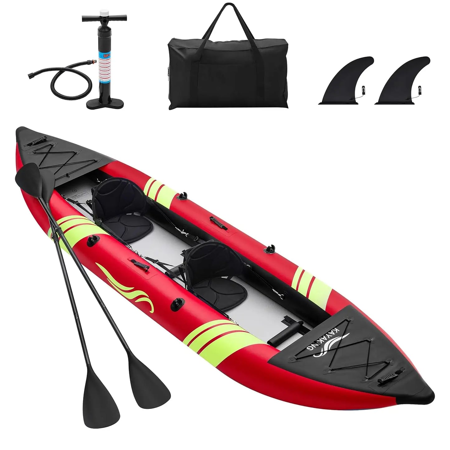 Inflatable Kayak 2 Person, Fishing Kayaks for Adults, 12.5FT 507 LBS Capacity, Portable Kayak with Luminous Strips,, Custom