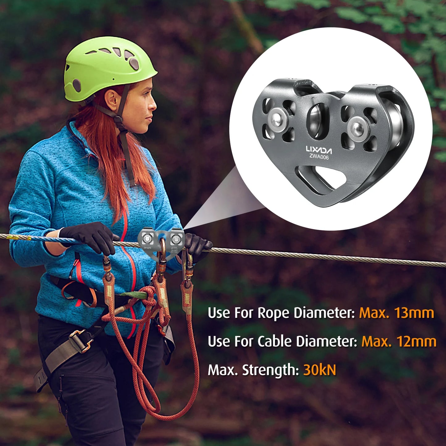 Ball Bearing Pulley Lixada 30kN Cable Trolley Pulley with Ball Bearing Climbing Caving Aloft Work