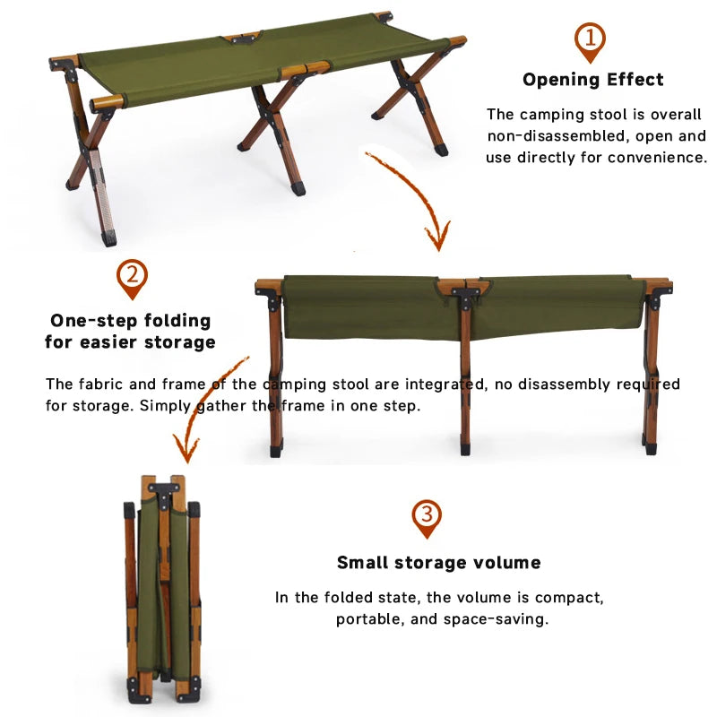 WESTTUNE Outdoor Long Stool Portable Camping Two-person Chair Folding Double Aluminum Alloy Seat Stool for Garden Hiking Picnic