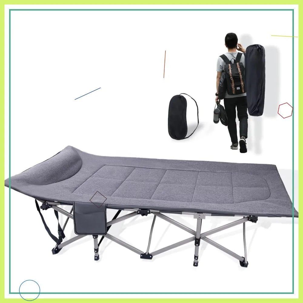 Heavy Duty Folding Camping Cot 600 Lbs Capacity Portable Bed for Adults with Carry Bag, Grey