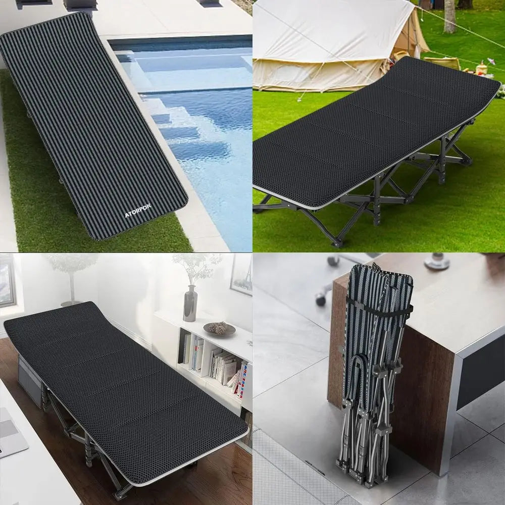 Portable Adult Cot with Cushion Comfort, Tent-Friendly Sliding Bed, Lightweight with Carry Bag, Supports Up to 450 lbs