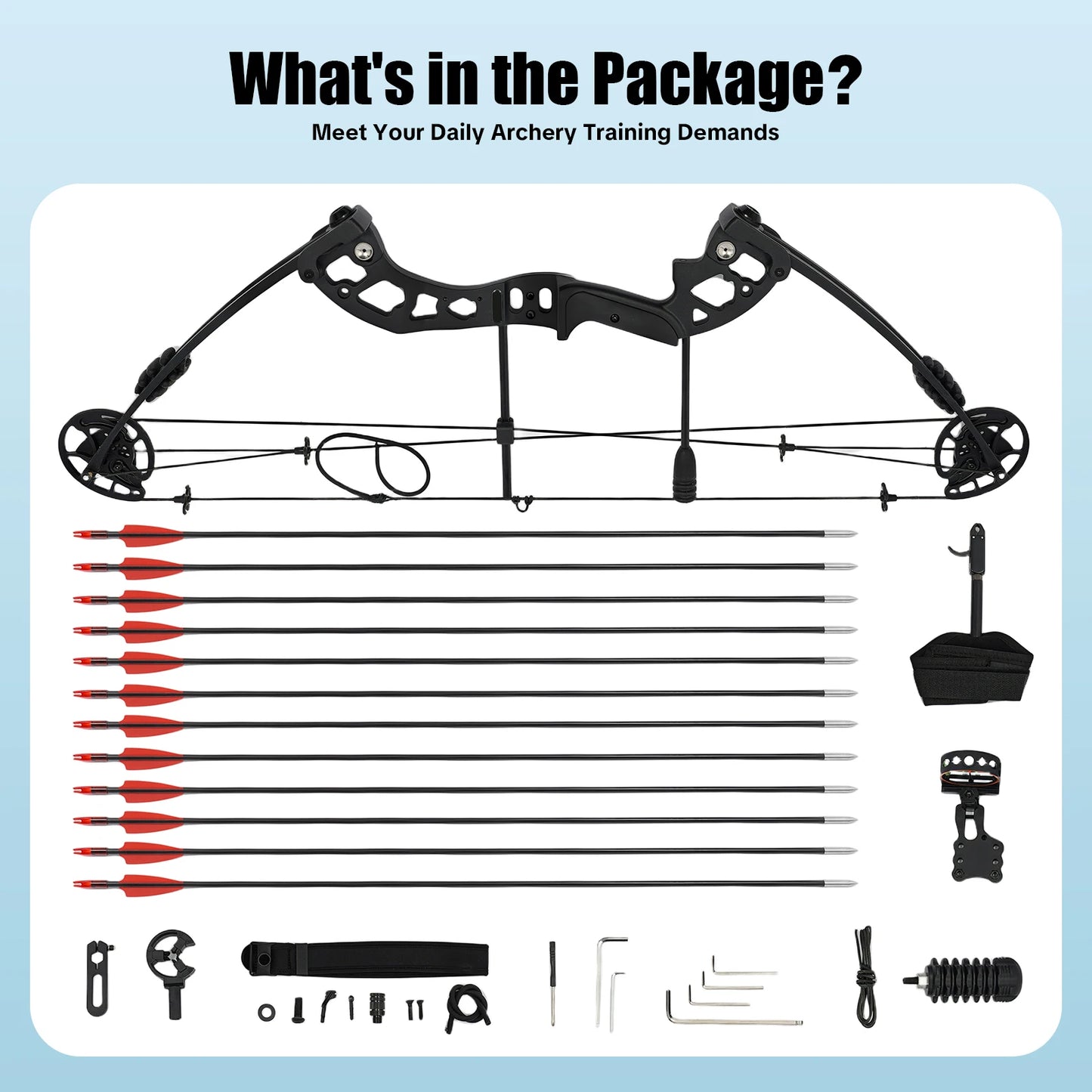 Compound Bow Hunting Kit with 12 Arrows 3-Pin Sight Adjustable Draw Weight and Length for Archery Enthusiasts,Beginners