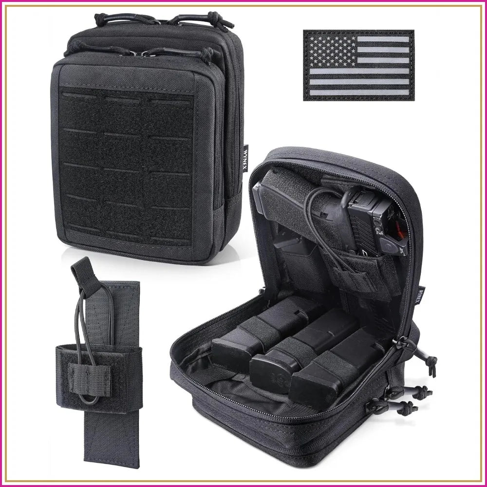 Molle Admin Pistol Pouch for Concealed Carry, Tactical EDC Belt Pouch Gun Bag Utility Tool EMT Organizer Medical CCW with Universal Pistol/Elastic Holster