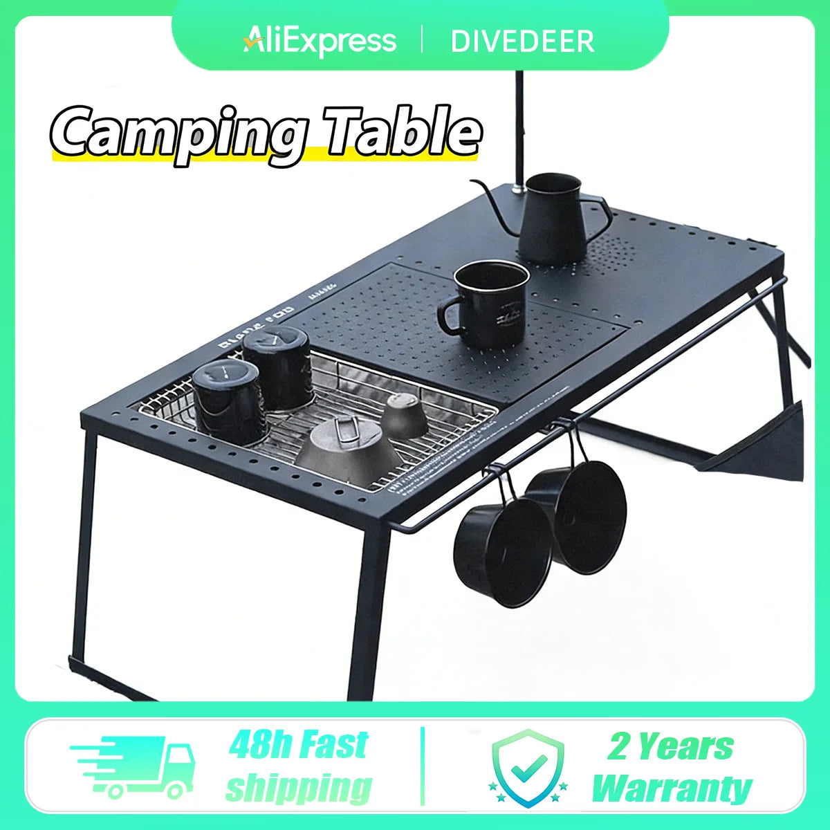 DIVEDEER Camping Picnic Table IGT Portable Outdoor Multi-Functional Detachable Folding Table Set with Grill Accessories