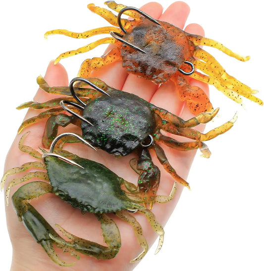 3Pcs Crab Soft Lure with Double Hooks for Bass Saltwater Fishing