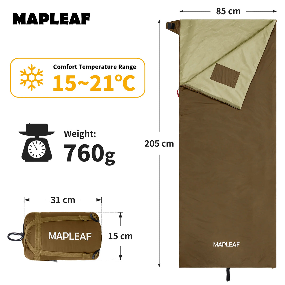 MAPLEAF Portable Sleeping Bag Waterproof Splicable Lightweight Compact Compression Sack Camping Hiking Climbing