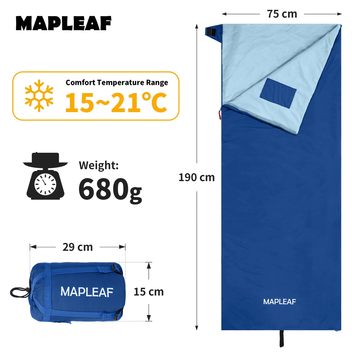 MAPLEAF Portable Sleeping Bag Waterproof Splicable Lightweight Compact Compression Sack Camping Hiking Climbing