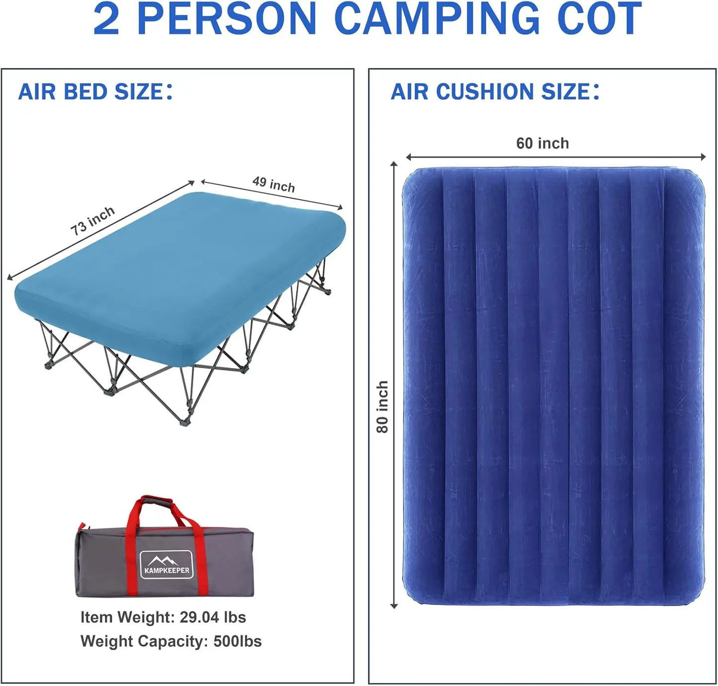 Folding Camping Cot with Inflatable Air Mattress and Carry Bag for Adults, Outdoor Travel, Camping, Beach Vacation