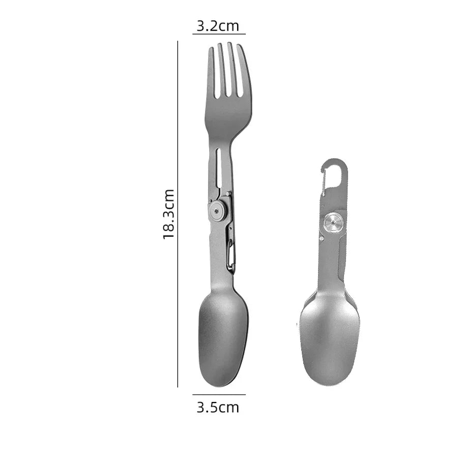 2-in-1 multifunctional Pure Titanium Cutlery with Folding Spoon and Fork Combo,Perfect for Hiking,Camping,or Backpacking Trips