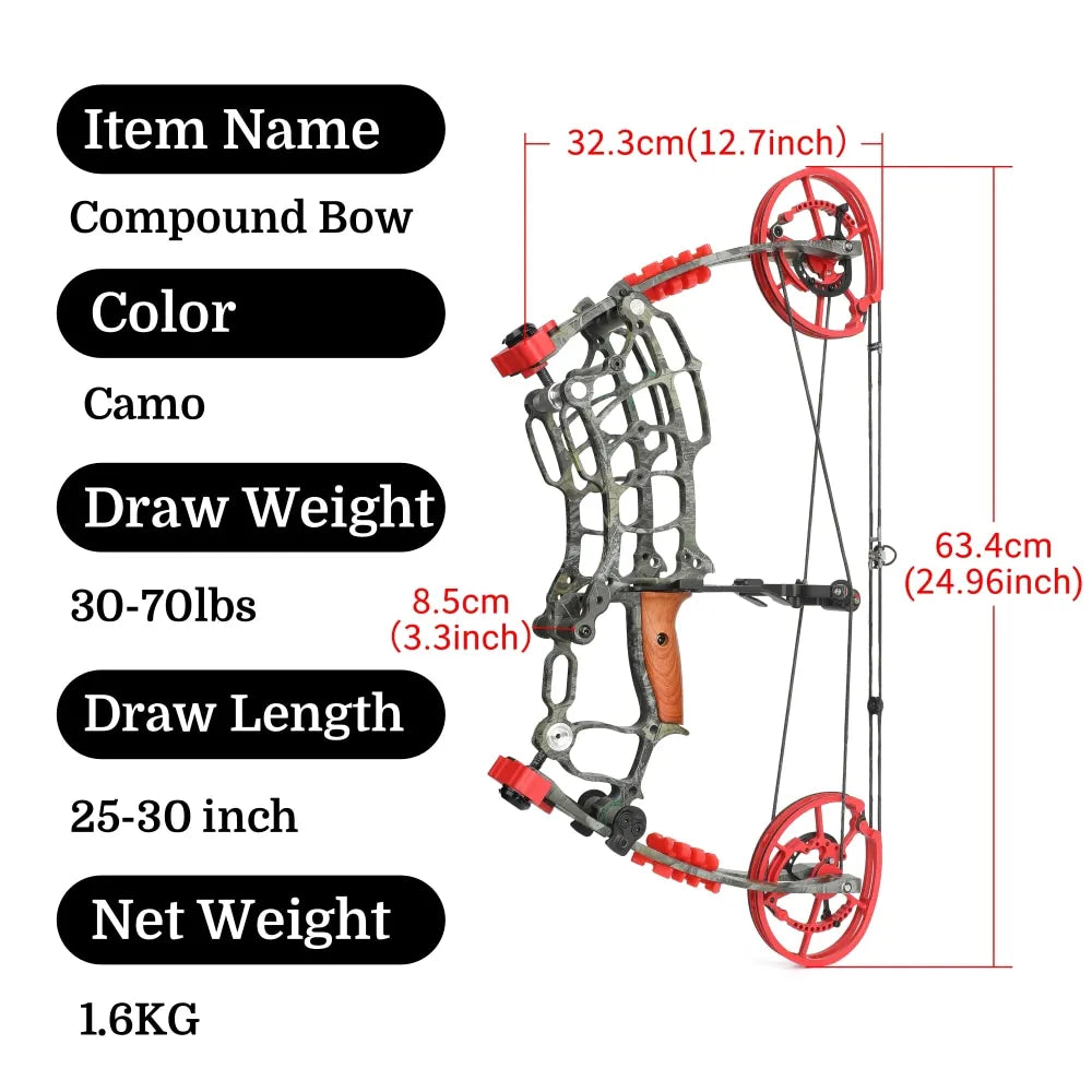 Let off 80% Compound Dual-use Bow Set 19" Axle 30-60lbs Hunting Steel Ball 420FPS Right Hand for Adults Hunting Shooting