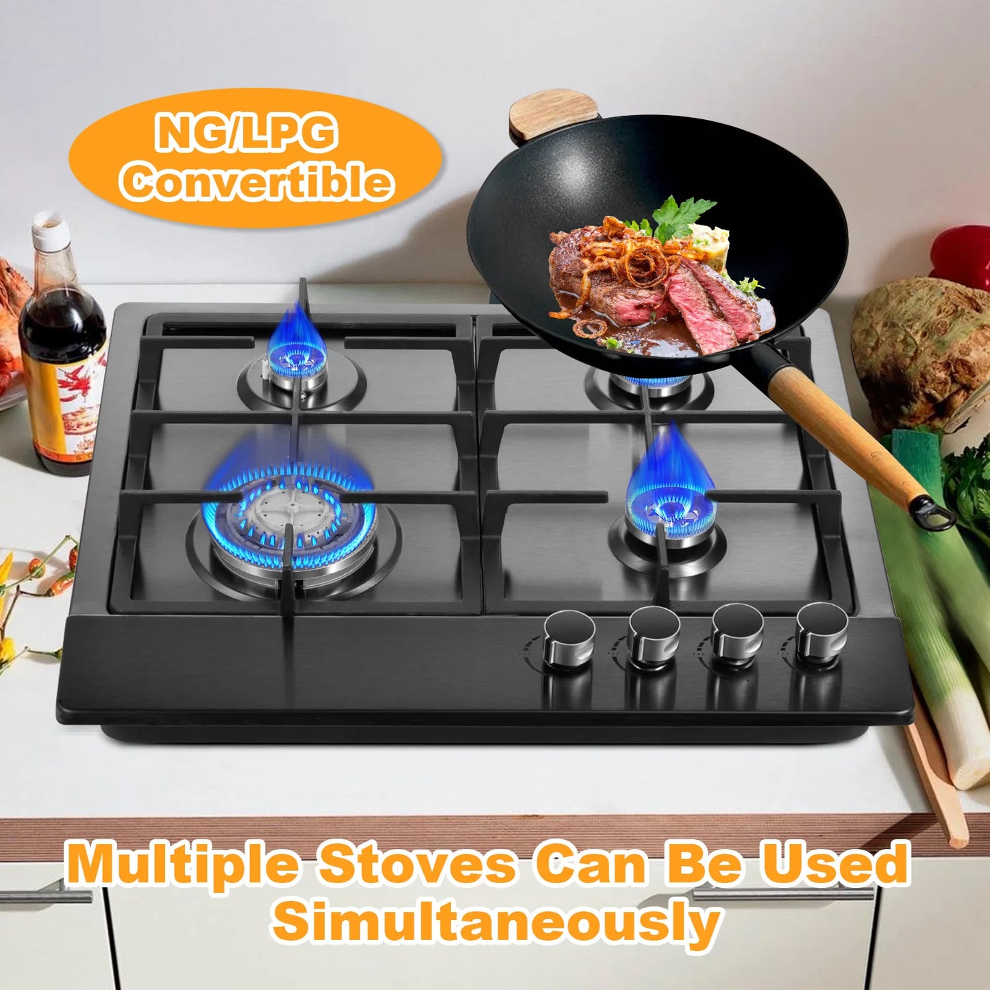 Indoor Propane Stove with Auto Ignition, Portable Countertop Stove Built-in Powerful Burners for Kitchen Cooking,Camping,Outdoor