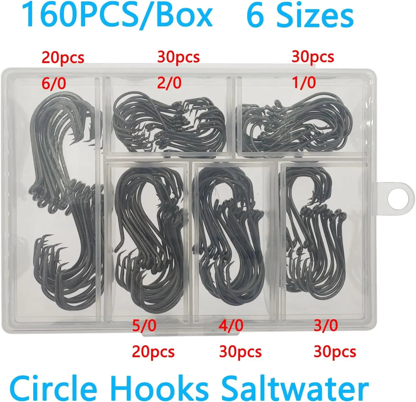 Fishing Hooks Saltwater, 160PCS Circle Hooks Saltwater, Fish Hooks for Fishing Gear Tackle, Catfish Octopus Hook #1 1/0 2/0 3/0