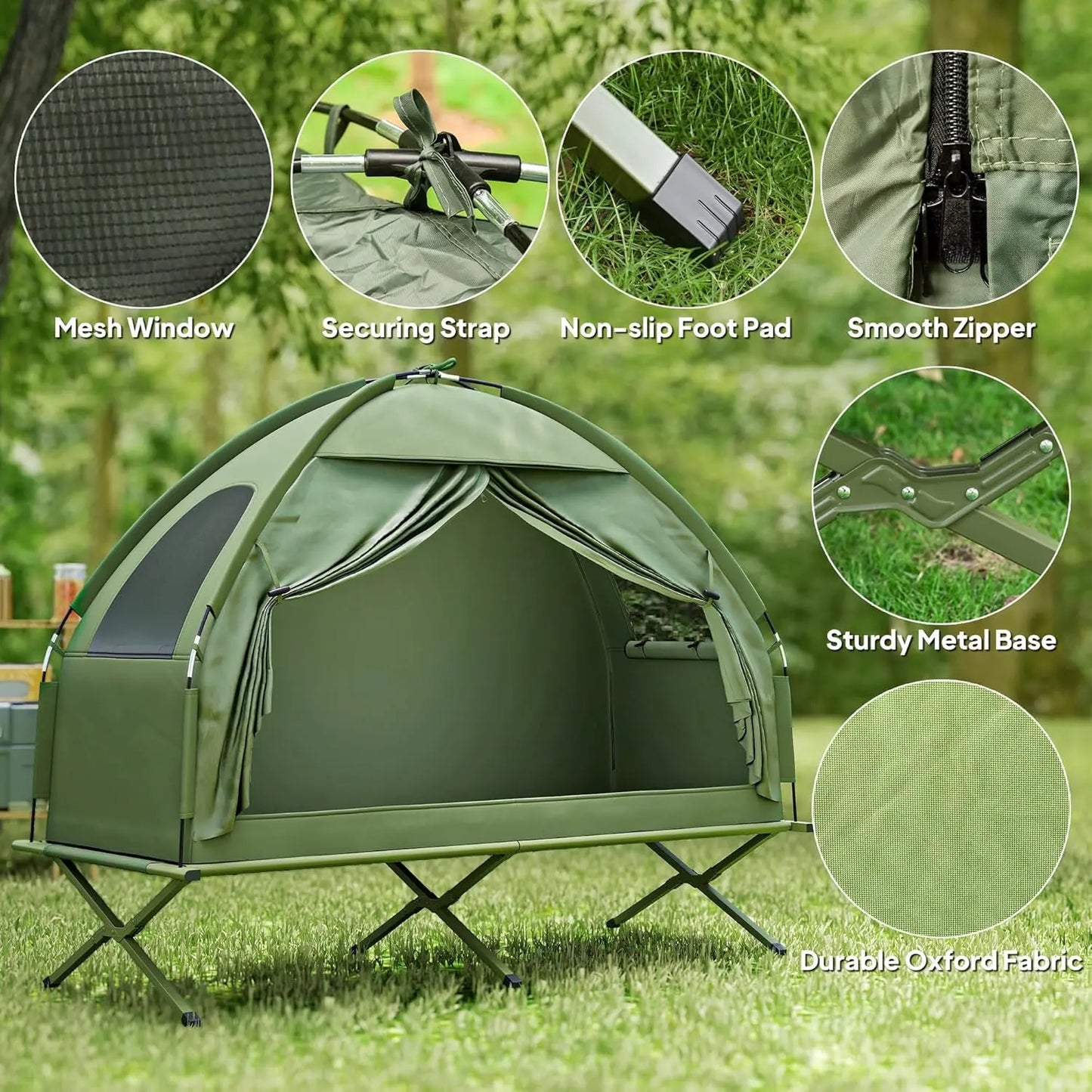Single Person Folding Camping Cot Tent Combo, Off-Ground Outdoor Bed with Carry Bag for Hiking, Travel