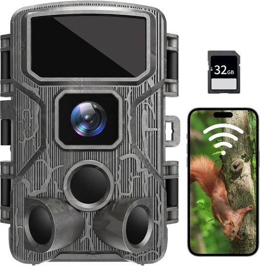 Trail Camera 4K 64MP WiFi Bluetooth, Night Vision Wildlife Hunting Camera, 0.1s Trigger, IP67 Waterproof, 130° Wide Angle