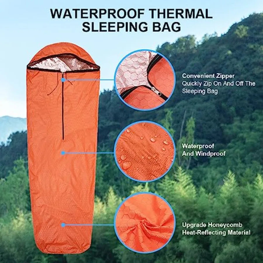 Emergency Sleeping Bag Thermal Bivvy Lightweight Survival Sleeping Bags Thermal Bivy Sack Portable Compact Waterproof Reusable