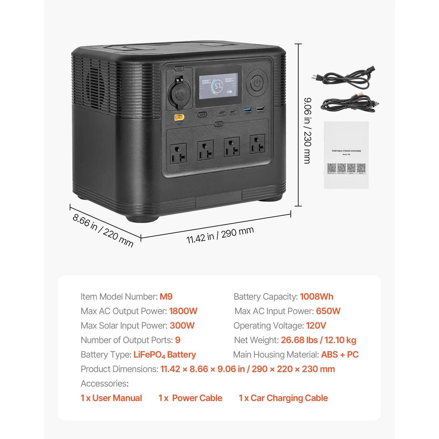 SucceBuy 1800W Portable Power Station 1008Wh LiFePO4 Battery Backup with 9 Output Ports for Home Emergency Camping RV Travel