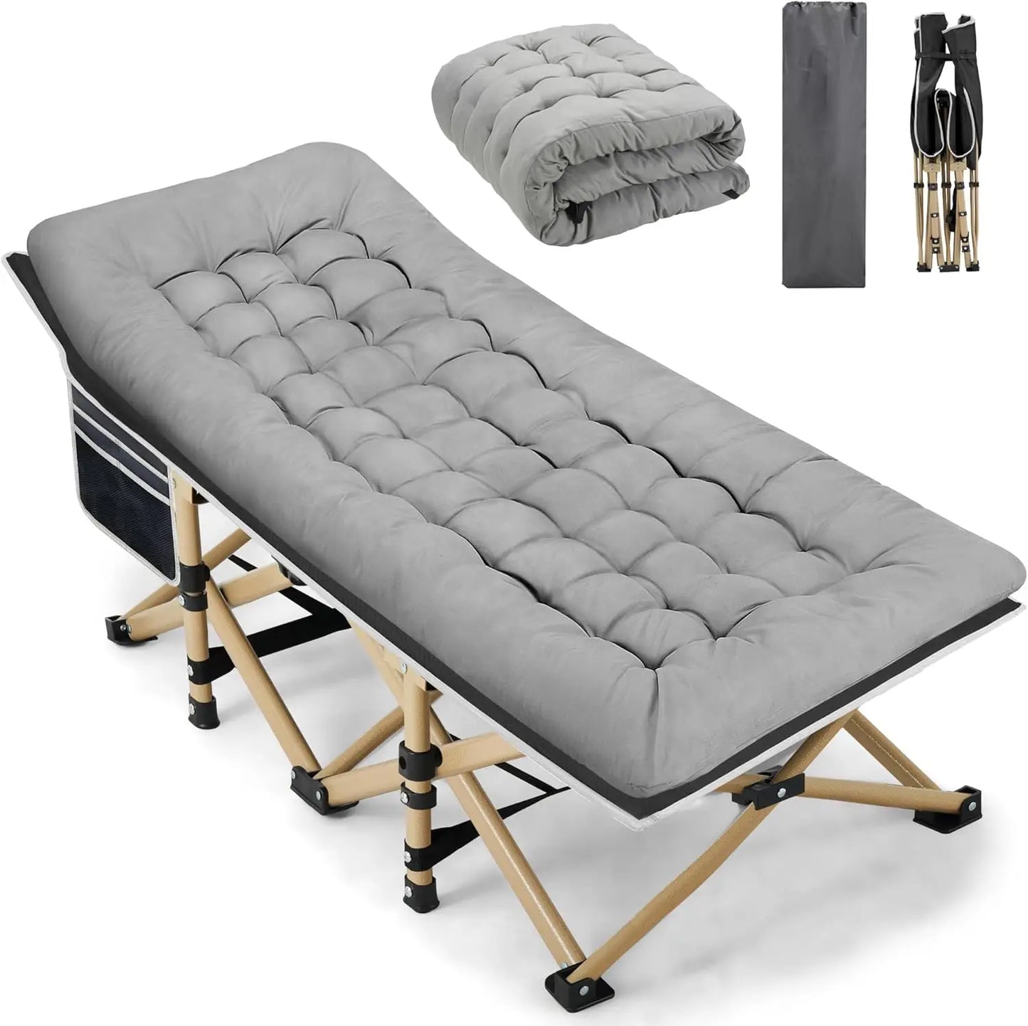 Extra Wide Camping Cot 600LBS, Folding Bed with Thick Mattress for Outdoor/Home Nap