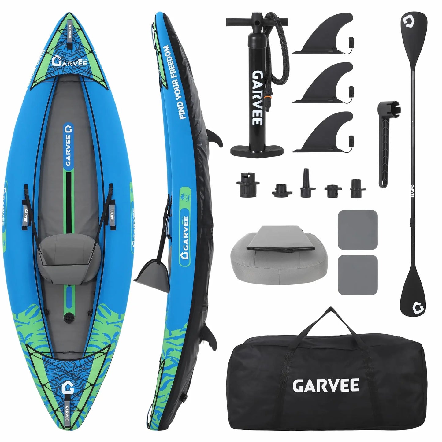 2 Person Inflatable Kayak，Fishing Kayak for Adults, Portable Touring Kayaks with Padded Seat, 3 Fins, Hand Pump, Carry Bag, Repair Kit，12.5FT/450 LBS Weight Capacity