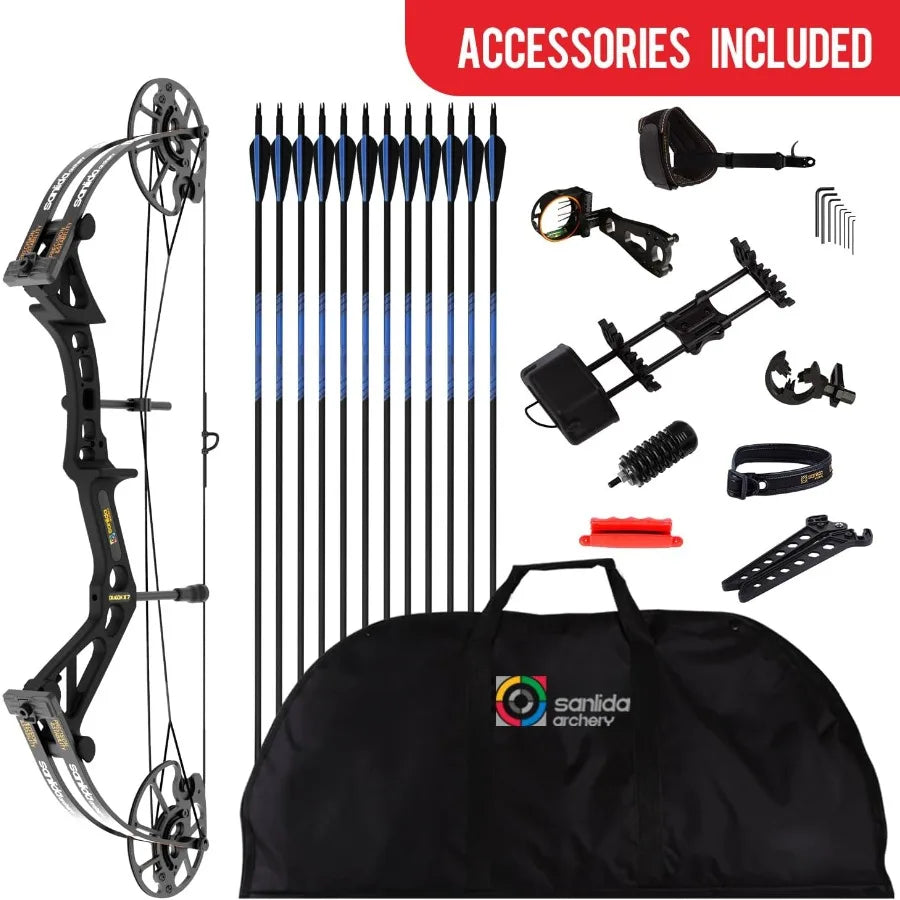 Sanlida Dragon X7 Ready to Hunt Compound Bow Package for Adults Archery Compound Bow and Arrow Set 0-70 Lbs Draw Weight No Bow