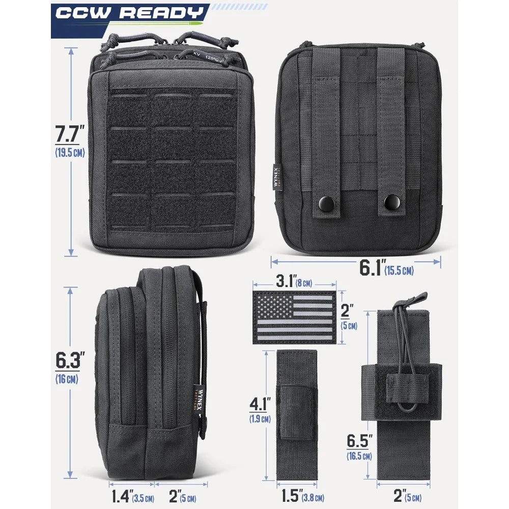 Molle Admin Pistol Pouch for Concealed Carry, Tactical EDC Belt Pouch Gun Bag Utility Tool EMT Organizer Medical CCW with Universal Pistol/Elastic Holster
