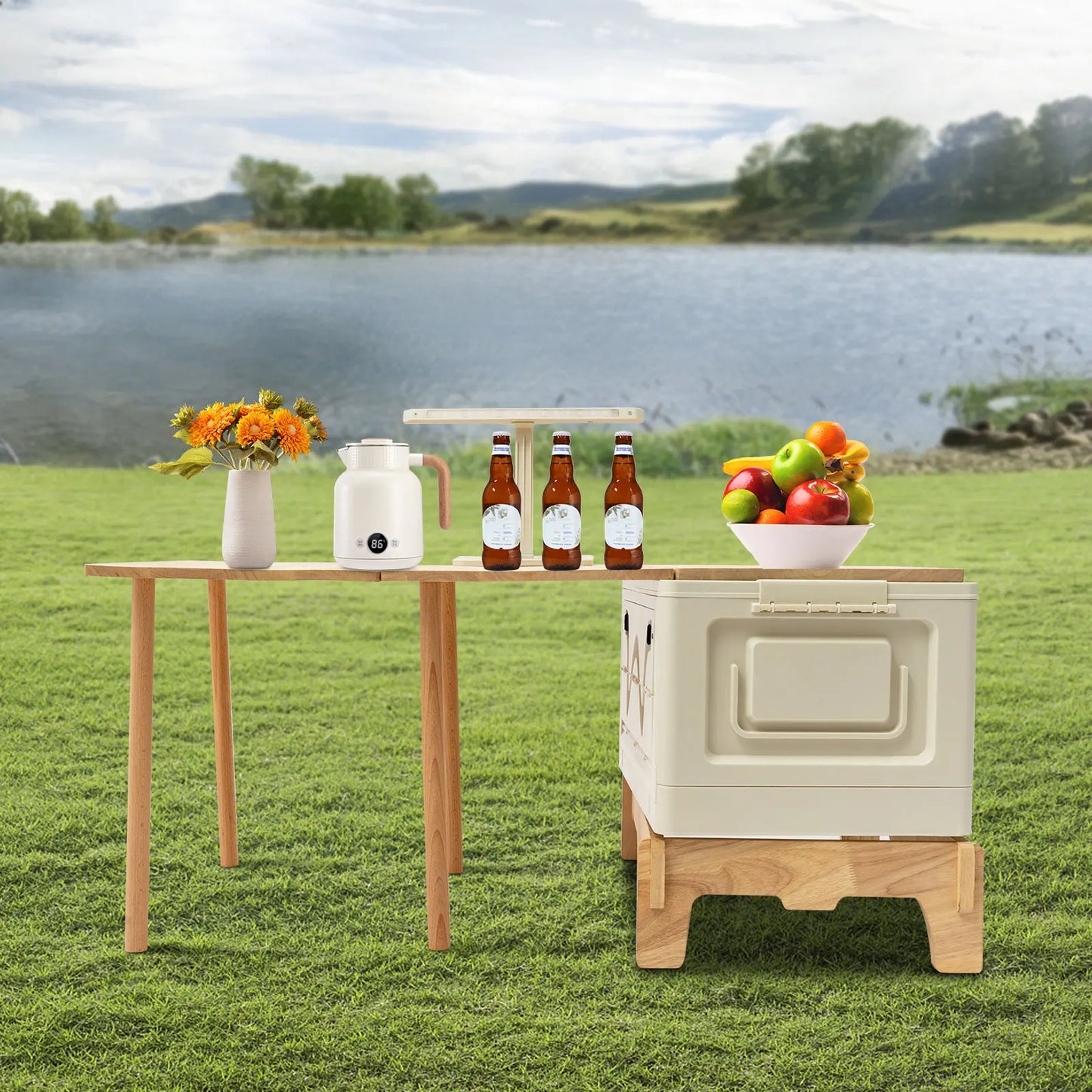 Folding Camping Table with Storage Space, Small Portable Foldable Compartment Table Suitable for Indoor, Outdoor, Barbecue