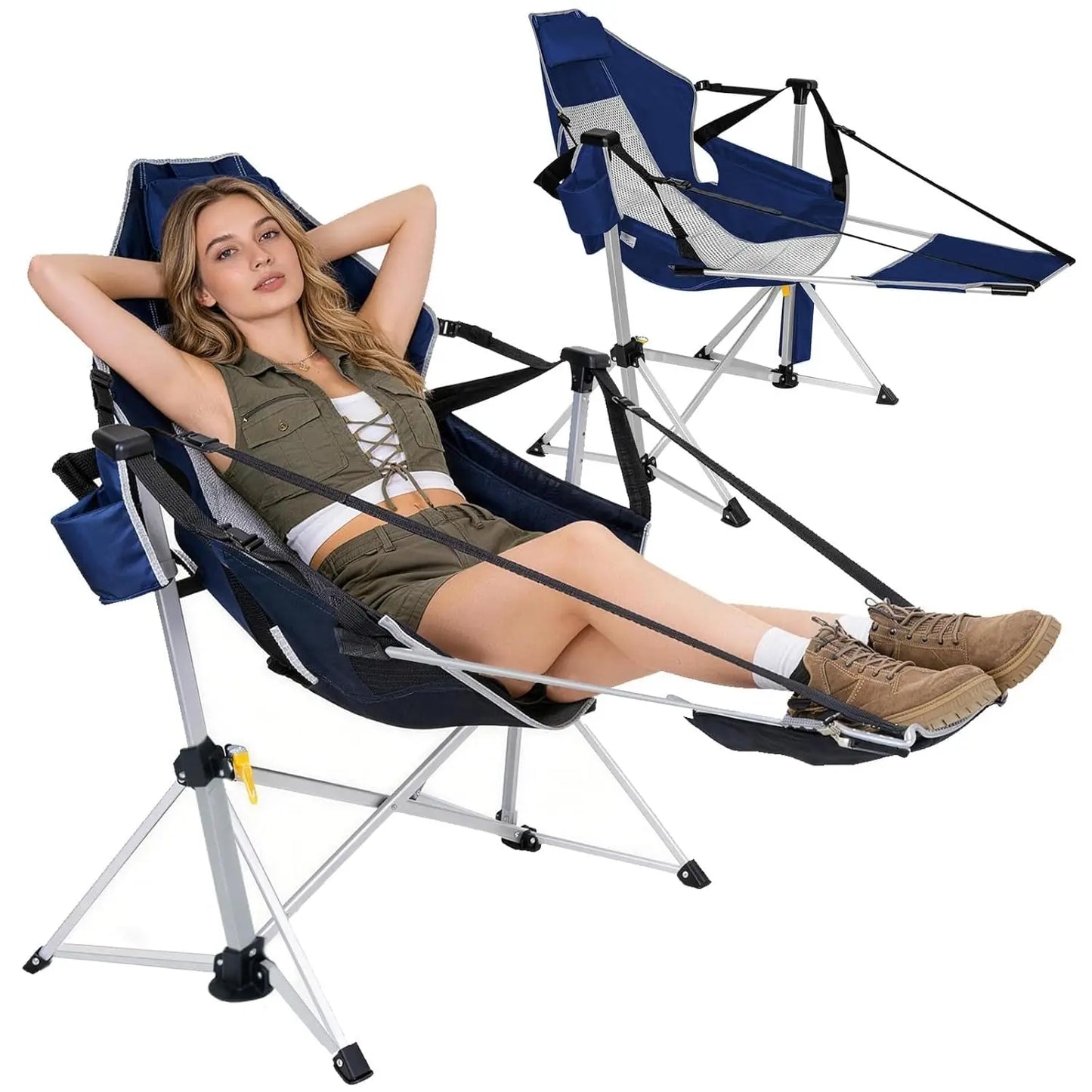 Oversized Aluminum Hammock Chair w/ Footrest Folding Adjustable Back Seat Lightweight Rocking Camp Outdoor Patio Custom