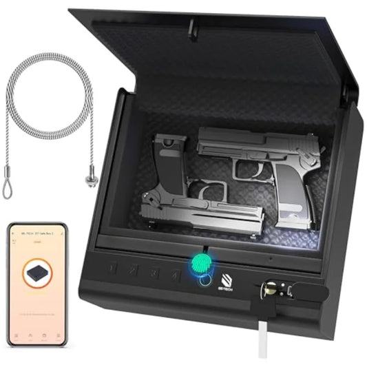Biometric Gun Safe for Handgun 0.22 Cubic Feet Fingerprint Pistol Safe Gun Lock Box with App Control 4-Ways Quick Access Hand G