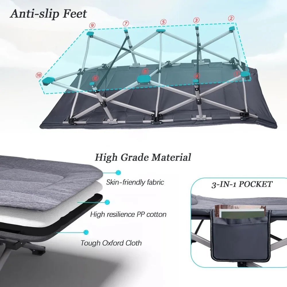Heavy Duty Folding Camping Cot 600 Lbs Capacity Portable Bed for Adults with Carry Bag, Grey