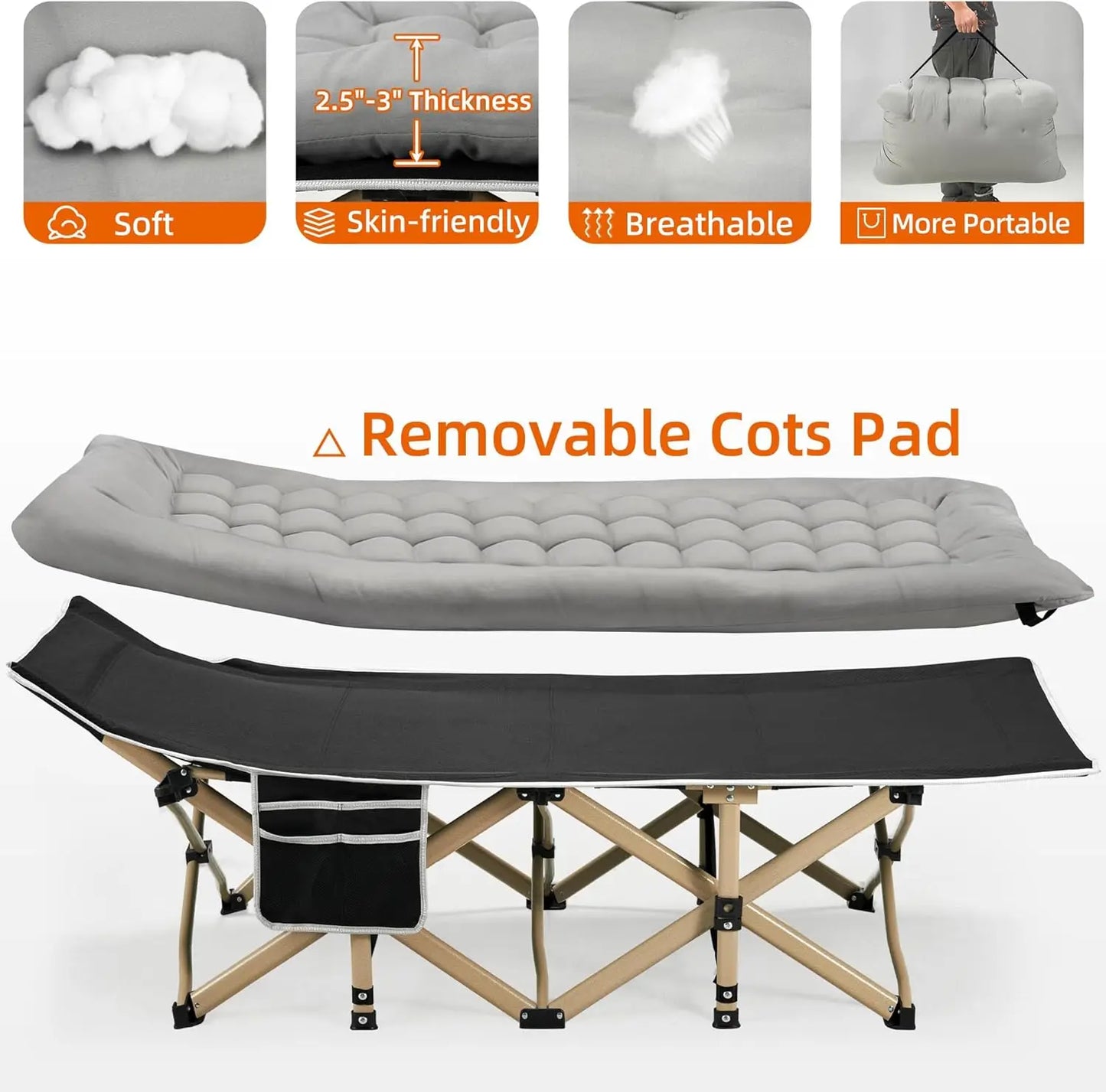 Extra Wide Camping Cot 600LBS, Folding Bed with Thick Mattress for Outdoor/Home Nap