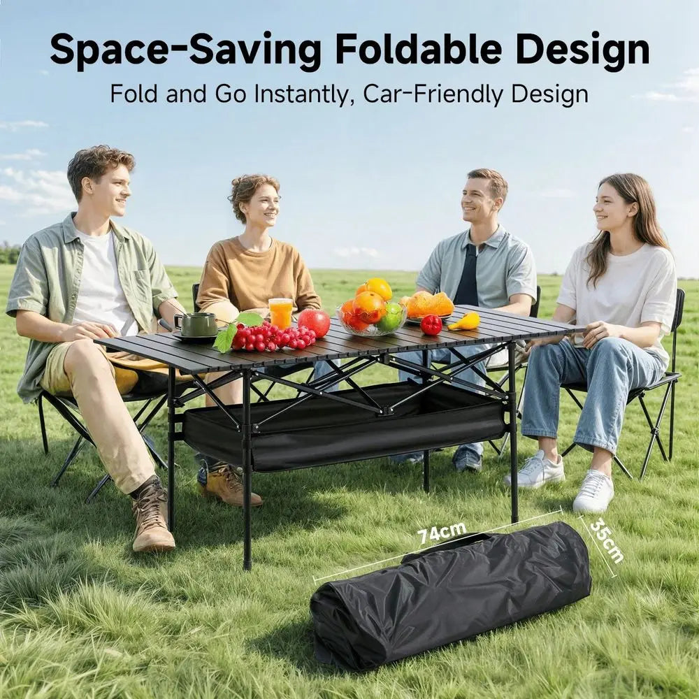 Portable Folding Camping Table, 46 Person Aluminum Outdoor Picnic Table With Storage Carry Bag, Adjustable Height Lightweight C